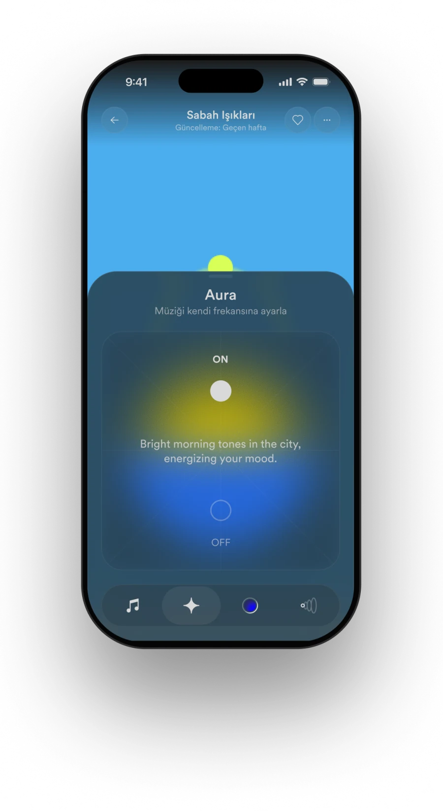 Aura switched on, on a sunny morning