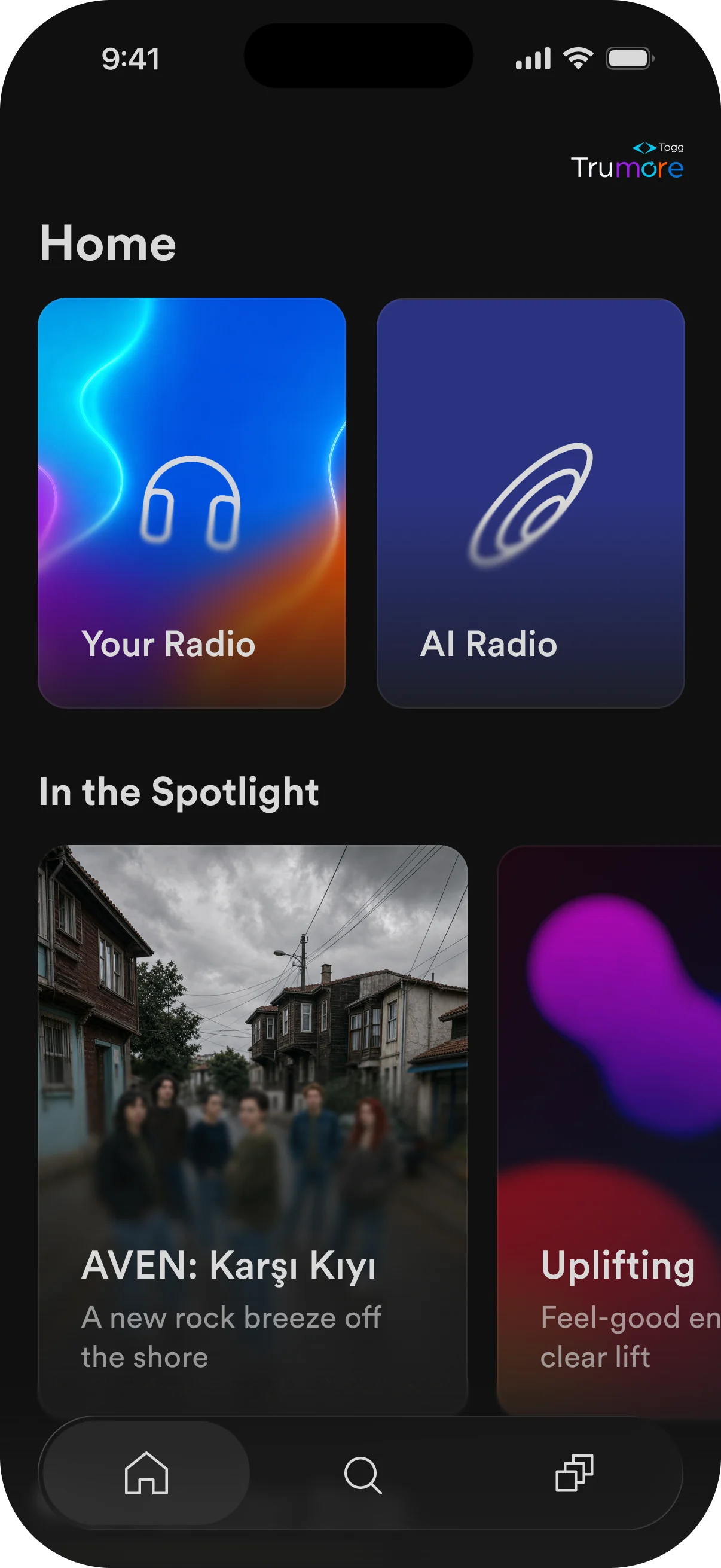 On AIRadio home screen on first launch